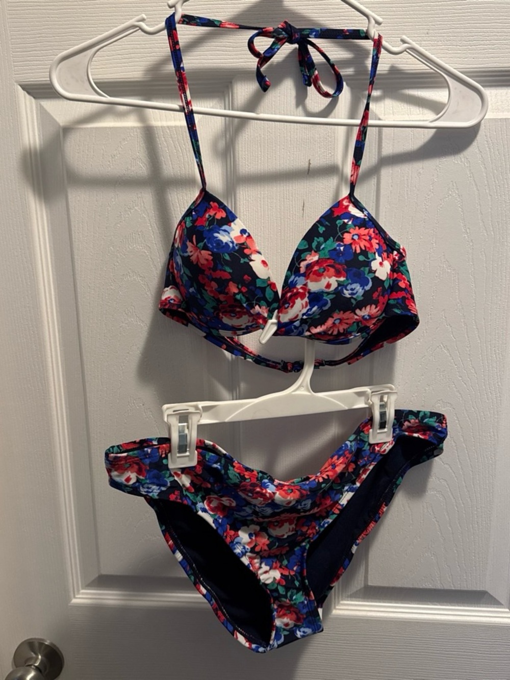 Xhilaration Navy Floral Bikini with Bright Multicolor Print